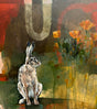 Embracing the Present. A hare painted in an abstract landscape background with hints of botanicals by Artist Michael McConnell 