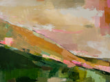 Golden California is a diptych abstract landscape, an homage to the majestic Mount Tamalpais in a color palette of greens, yellow and pink. Part 2