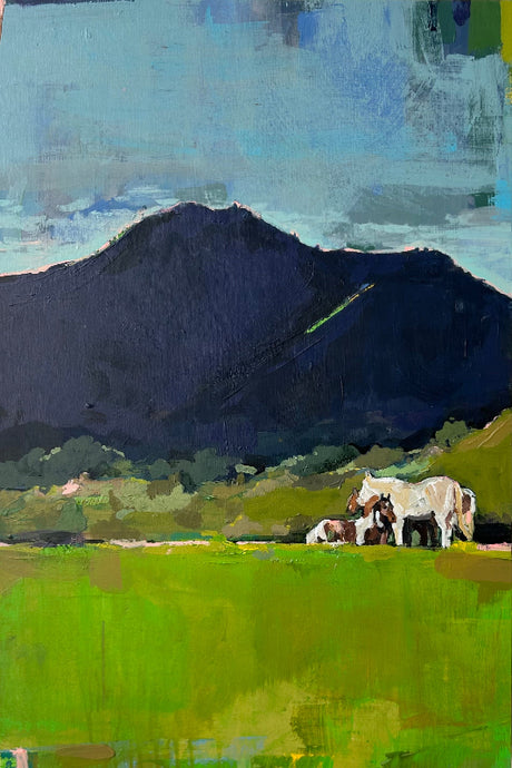 Horse Hill. The beloved horse preserve, the largest in Marin County. Classic Michael McConnell stylized horses in a color field landscape