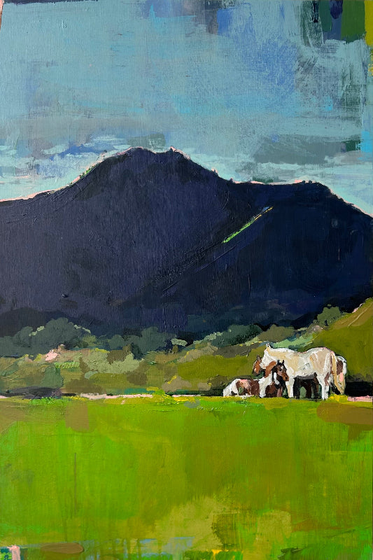 Horse Hill. The beloved horse preserve, the largest in Marin County. Classic Michael McConnell stylized horses in a color field landscape