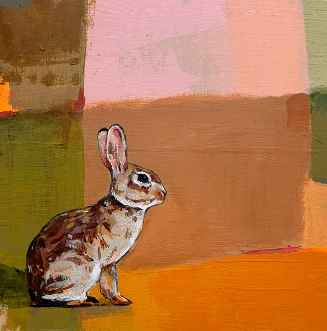 stylized rabbit in a color field/landscape by San Francisco artist Michael McConnell
