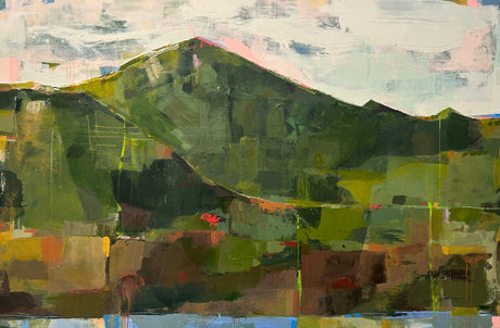Mountain Maiden is a stunning large abstract landscape, an homage to the majestic Mount Tamalpais. Green Mountains and Blue Sky