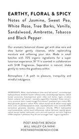 Back ingredient label of Poet and the Bench No 11 Aromatic Shower Gel with 70% organic ingredients