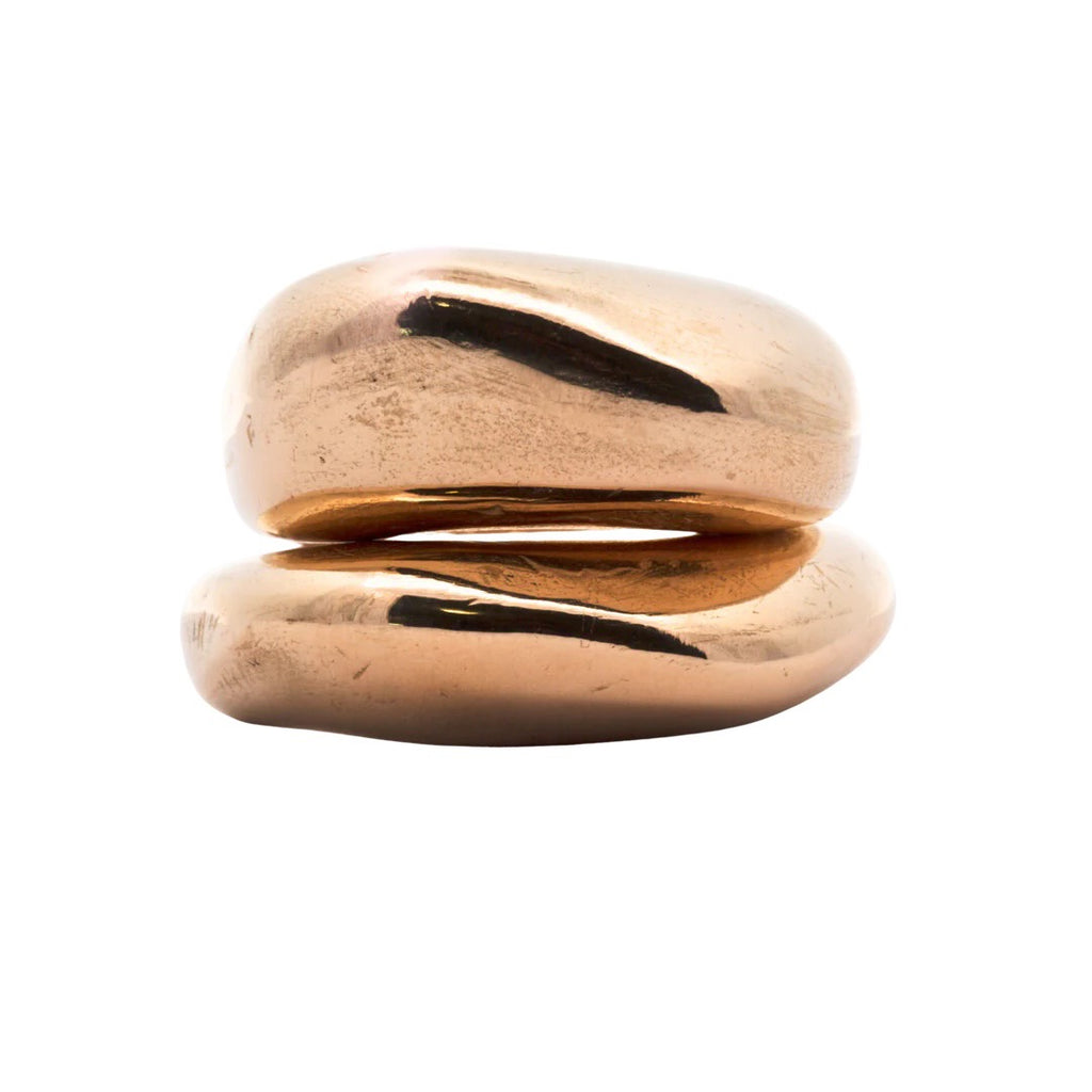 The Glenr high dome 14k gold ring has a rounded squared shape. It's hollow, carved out on the inside for easy wear. Made for stacking with the Round High Dome Ring Glenr Round or Hilde Low dome rings.