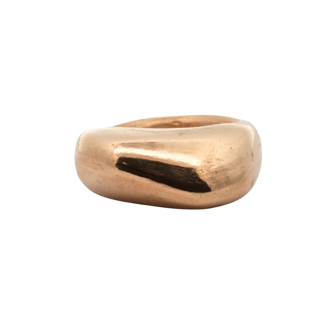 The Glenr high dome 14k gold ring has a rounded squared shape.