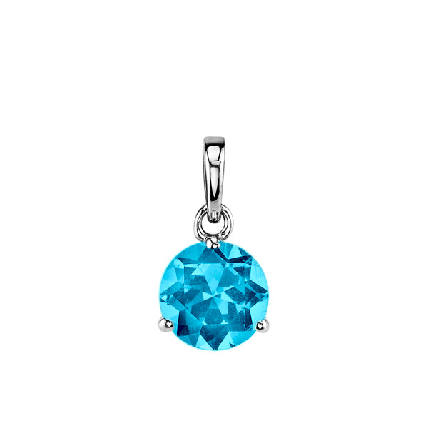 Blue Topaz Gem Pendant with 3 Prong Setting on Chain