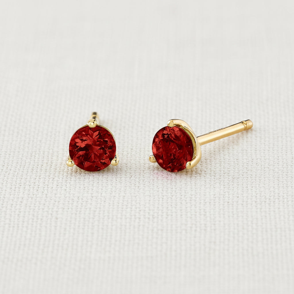 Garnet Yellow Gold 3 Prong Stud Earrings