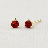 Garnet Yellow Gold 3 Prong Stud Earrings