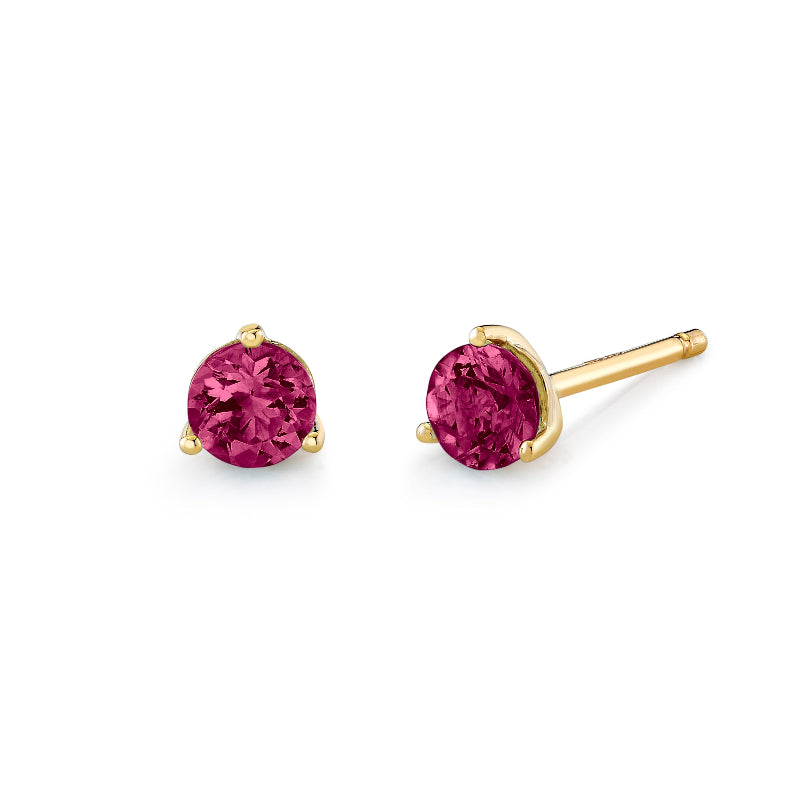 Rhodolite Yellow Gold 3 Prong Stud Earrings