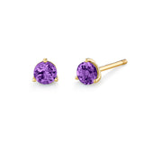 Amethyst Yellow Gold 3 Prong Stud Earrings