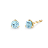 Aquamarine Yellow Gold 3 Prong Stud Earrings