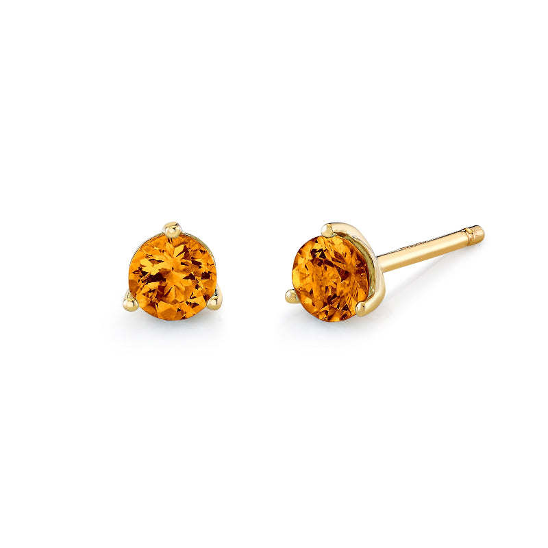 Citrine Yellow Gold 3 Prong Stud Earrings