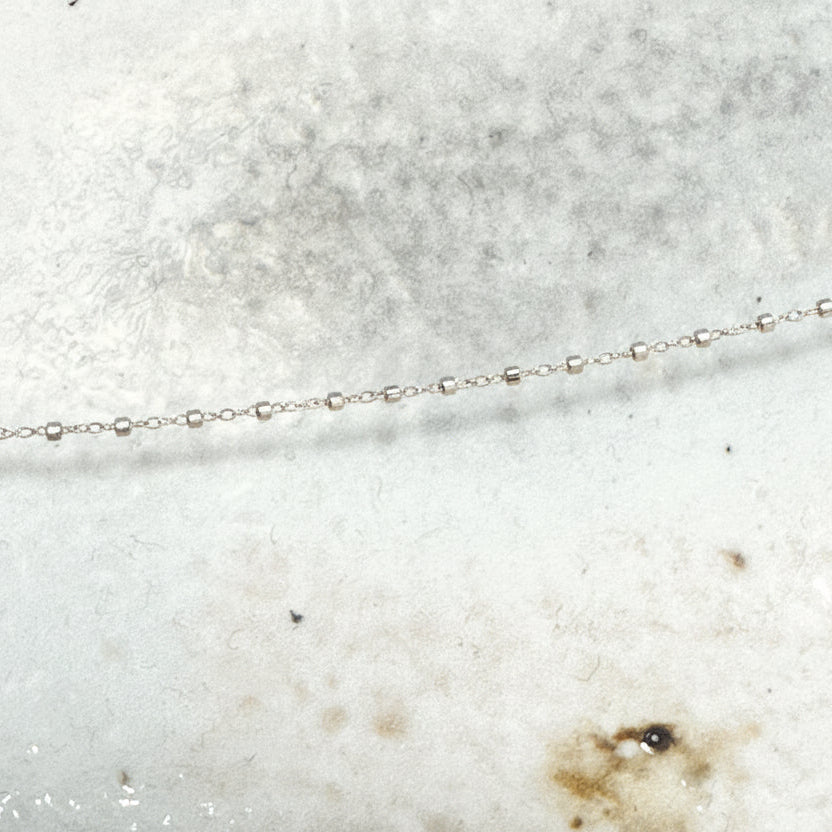 Permanent Bracelet and Anklet Saturn Chain with box planets in between link chain in White Gold