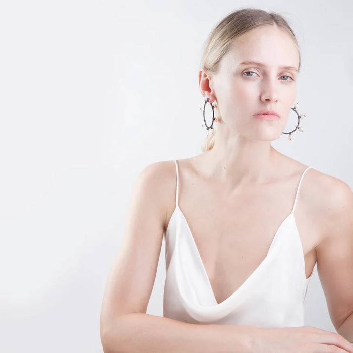 Pearl Hoop Earrings by Mariella Pilato part of the designer jewelry collection at Poet and the Bench