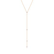 A gorgeous Y or lariat-style necklace in 14K yellow gold, rose gold or white gold. 4 round white diamonds are suspended along the lustrous gold chain. Shown in Rose Gold. 