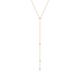 A gorgeous Y or lariat-style necklace in 14K yellow gold, rose gold or white gold. 4 round white diamonds are suspended along the lustrous gold chain. Shown in Rose Gold. 