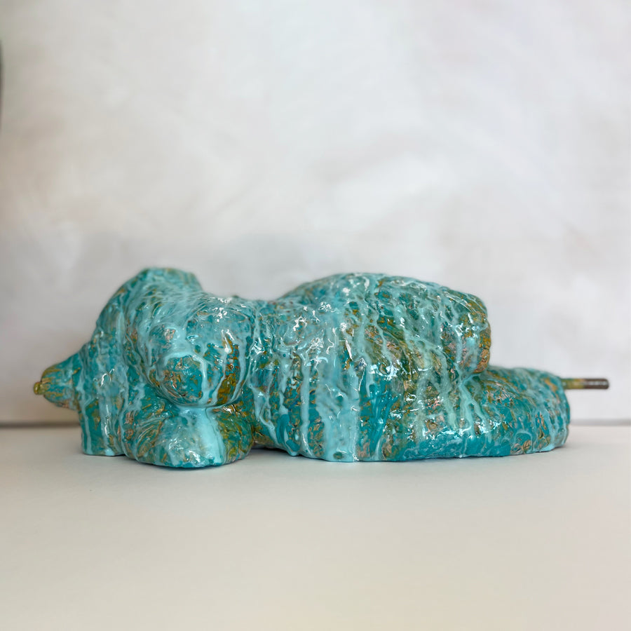 For a side table, book shelf, on top of a stack of artist books on your coffee table–the Woman in Blue sculpture is compelling, emotive and provocative. Front of sculpture by Denise Carletta