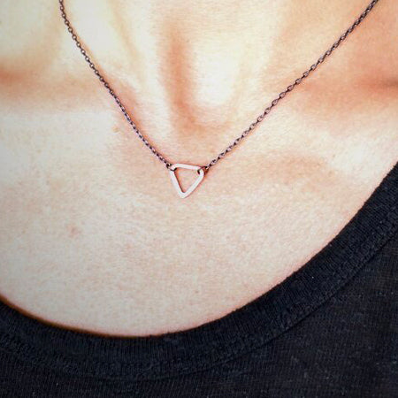 The shape of the triangle has been used as a symbol since the beginning of time. With three sides, and the number three thought to be a magical number, Esther Metals designed this everyday triangle necklace to be your lucky charm. 