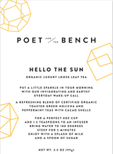 Hello the Sun is an aromatic blend of certified organic loose leaf hojicha and peppermint leaf tea and cacao shells. 