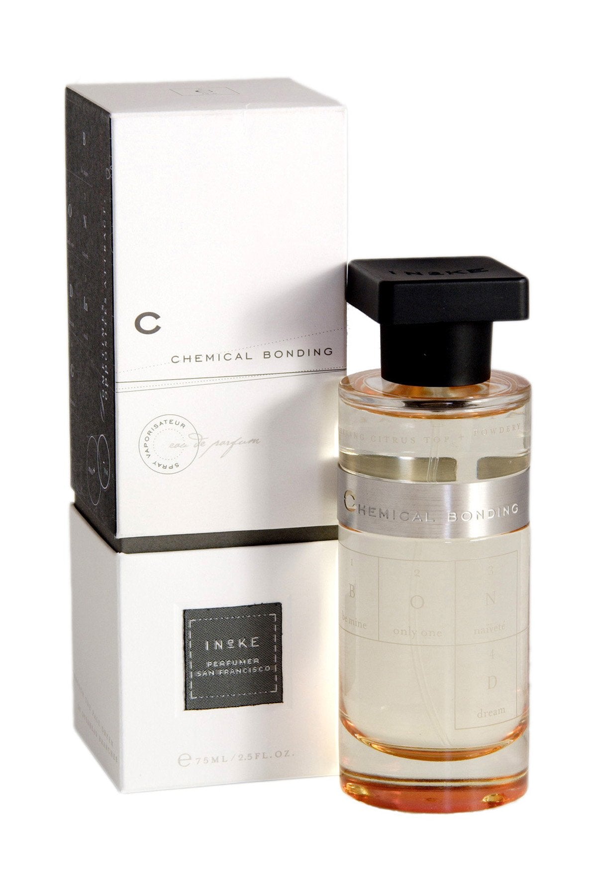 Ineke Chemical Bonding playfully juxtaposes Chemistry 101 principles with human attraction. The musky scent is layered with citrus notes and a powdery soft base, resulting in a flirtatious alchemy. 