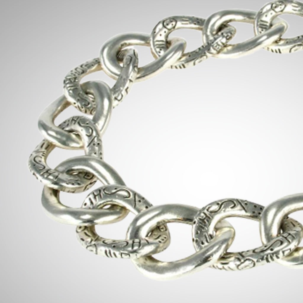 Jeffrey Levin / Bracelet / NDU Engraved Silver Flat Oval Chain Link