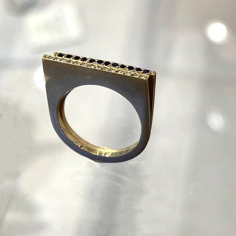 Jeffrey Levin's super flat skinnys in 14K yellow gold encrusted in diamonds or colorful gems. 