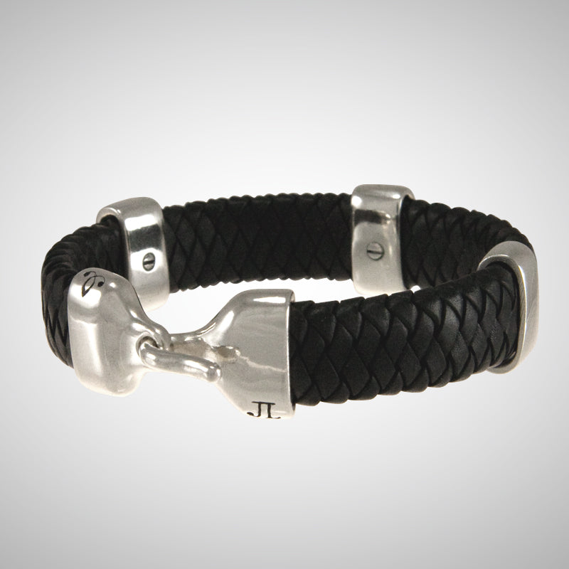 Jeffrey Levin / Bracelet / Braided Leather / Silver Bands