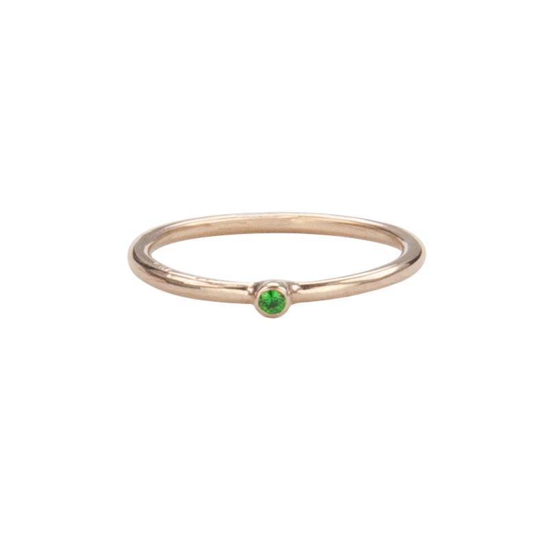 Jeffrey Levin Super Skinny stacking ring in 14K rose gold with single stone tsavorite (green garnet) is delicate and designed for stacking.