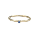 Jeffrey Levin Super Skinny stacking ring in 14K yellow gold with single stone blue sapphire is delicate and designed for stacking.