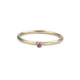 Jeffrey Levin Super Skinny stacking ring in 14K yellow gold with single stone pink tourmaline is delicate and designed for stacking.