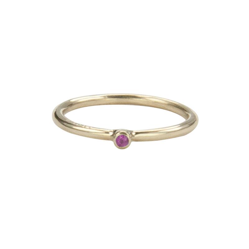 Jeffrey Levin Super Skinny stacking ring in 14K yellow gold with single stone pink tourmaline is delicate and designed for stacking.