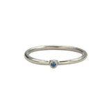 Jeffrey Levin Super Skinny stacking ring in 14K white gold with single stone blue sapphire is delicate and designed for stacking.