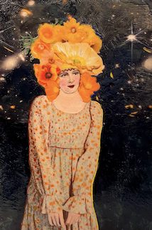 Poppy Ponders the Universe is from encaustic artist Linda Benenati's series called Dream Divas. Linda has taken her love of California Poppies and the current Super Bloom and brought them into the Diva Girl portraiture with her fashion and style! 