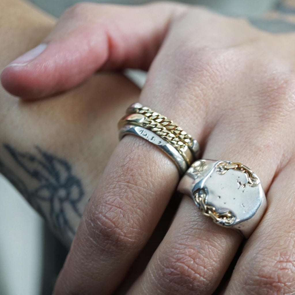 Create a textural statement look across your fingers with Metal Atelier chain rings