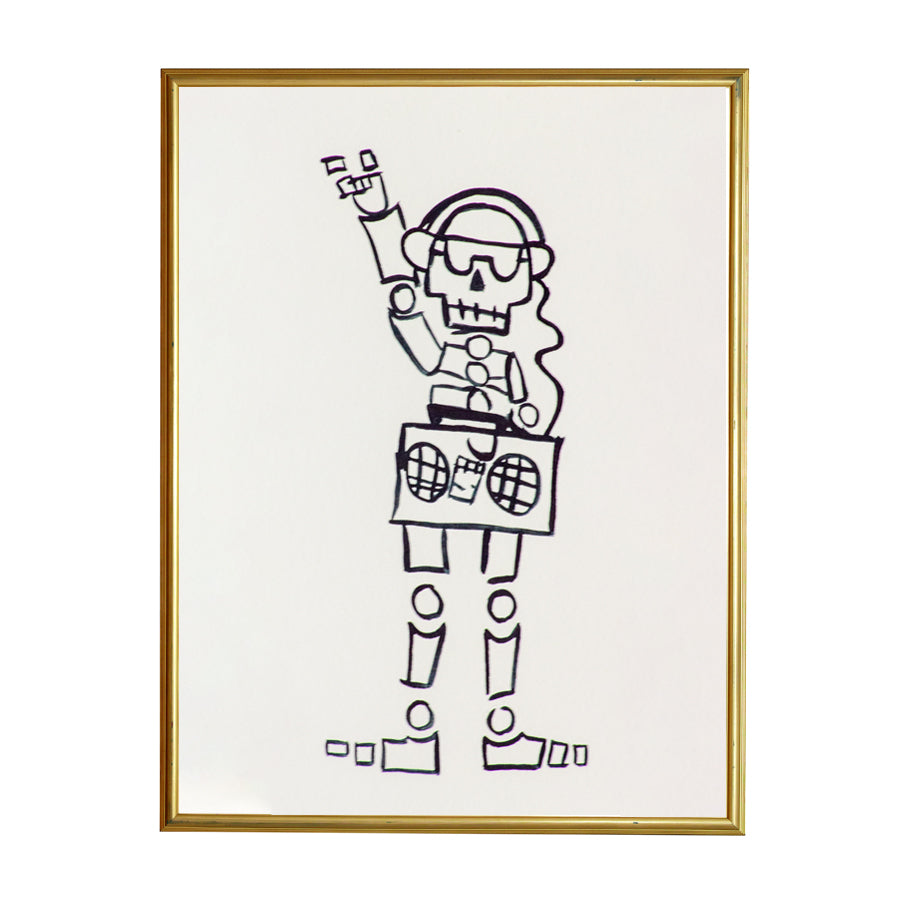 Individually screen printed by artist Michael Cheney, DJ Skeleton enjoys music and good vibes! Keep calm and dance on! Michael's love of music plays a role in his art. "It helps me stay focused from being distracted," he told us.