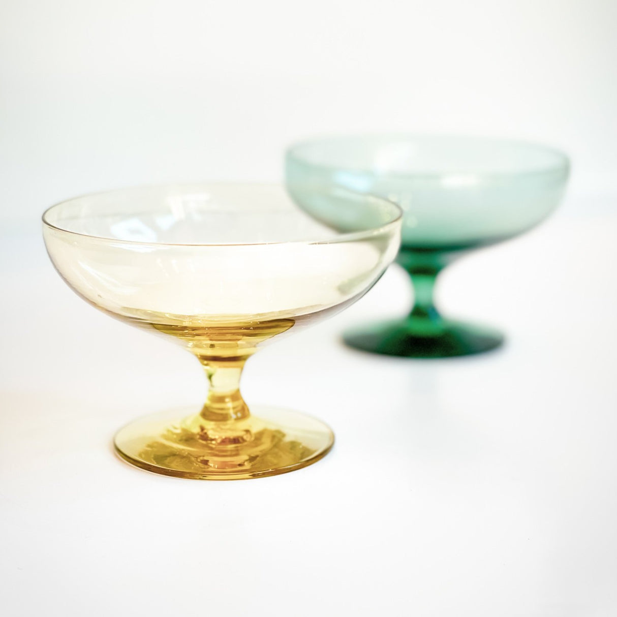 Russel Wright Champagne Coupes 1951 Chartreuse and Teal Modernist Design