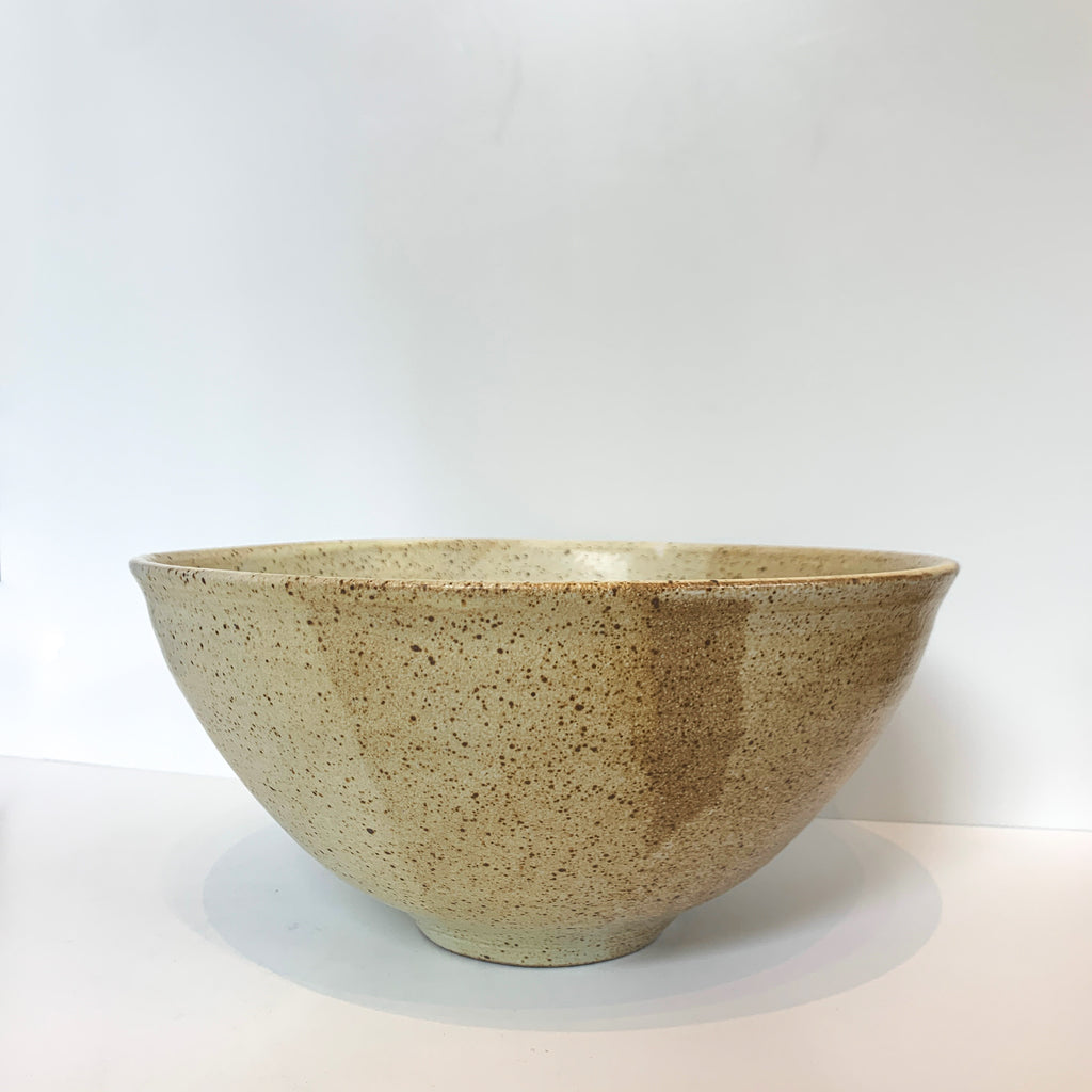 A perfect serving bowl, with Koko's inpsired pouring technique, where glaze colors overlap, kind of like how the sister's personalities run into each other. Another angle view.