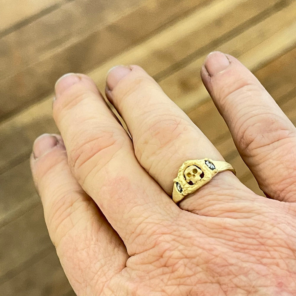 Talking Tree Jewelry / Rings / 14K Gold Skull Altar Ring Salt Pepper Diamonds