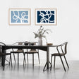 Jeffrey Palladini's Thread Series #2, Blue Almost Black, is his part of his most recent thesis and an exploration across materials. In this brand new work, the random looping and twisting patterns of a dropped length of twine are a seductive metaphor for the way we get from our aims and dreams to the outcomes. Shown framed (sold unframed) in a dining room setting with Thread Series #3 Pale Blue.  