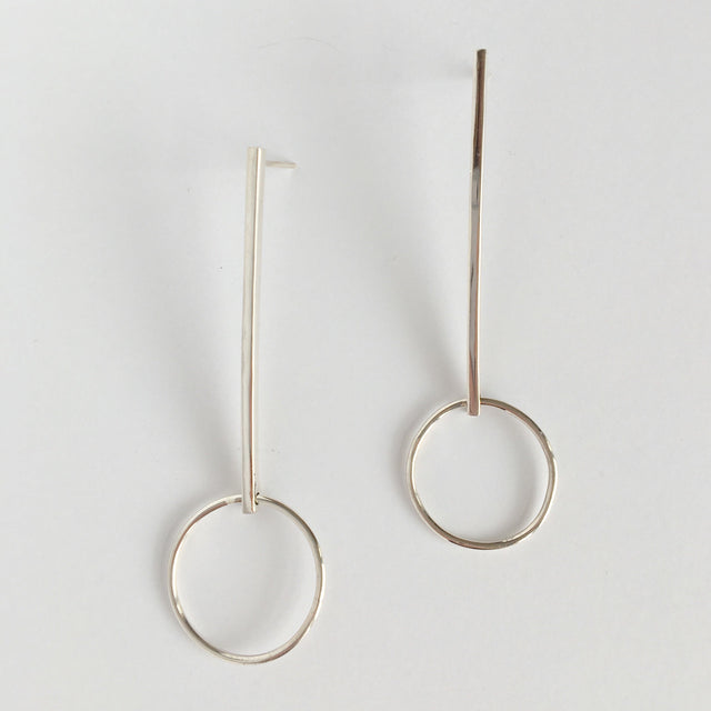 Yellow Jewellery by Jess Lea Long Bar with Circle Earrings in sterling silver