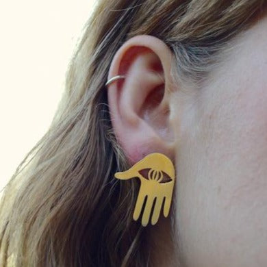 Yellow Jewellery founder and designer Jess Lea's Hamsa earrings.