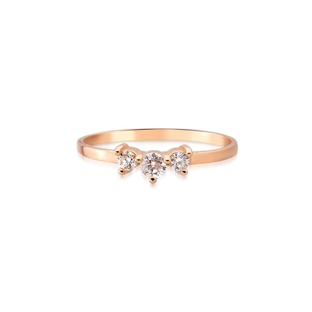 Delicate 3 diamond and 14K Rose Gold Stacking Ring