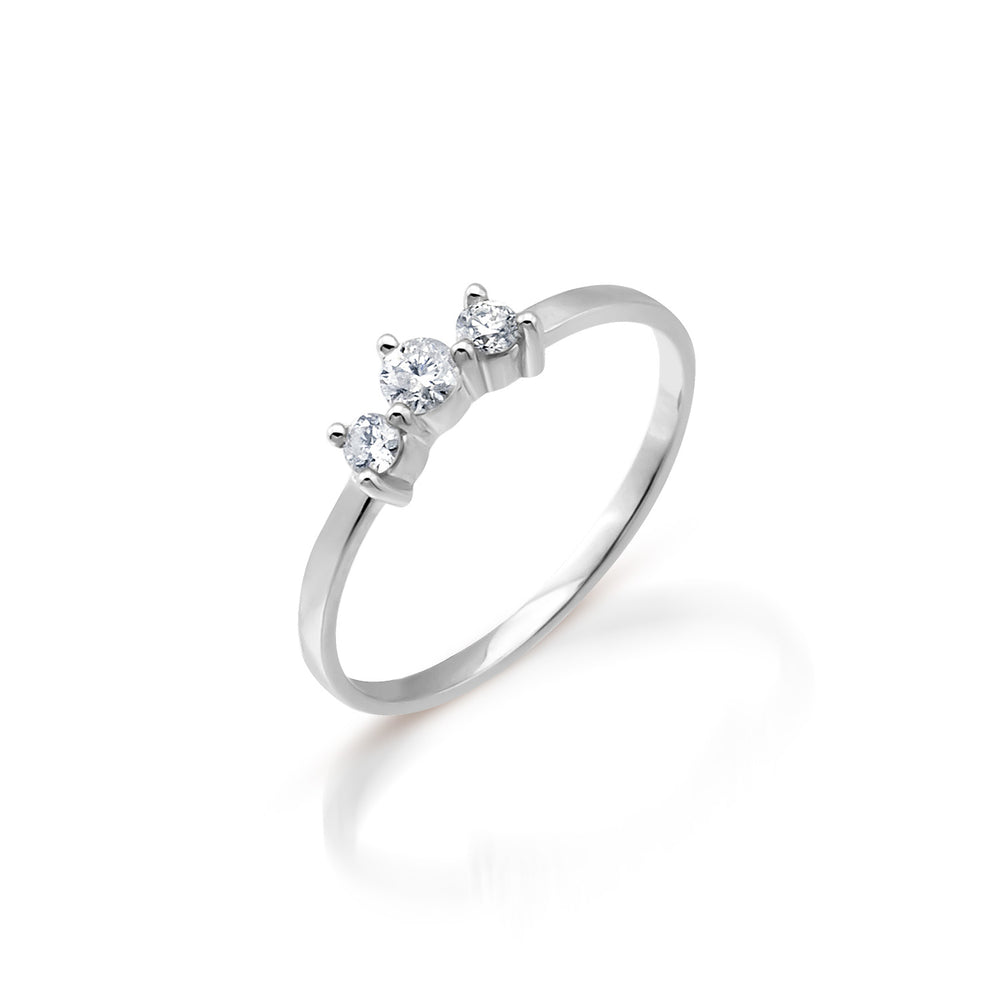 Delicate 3 diamond and 14K White Gold Stacking Ring Side View