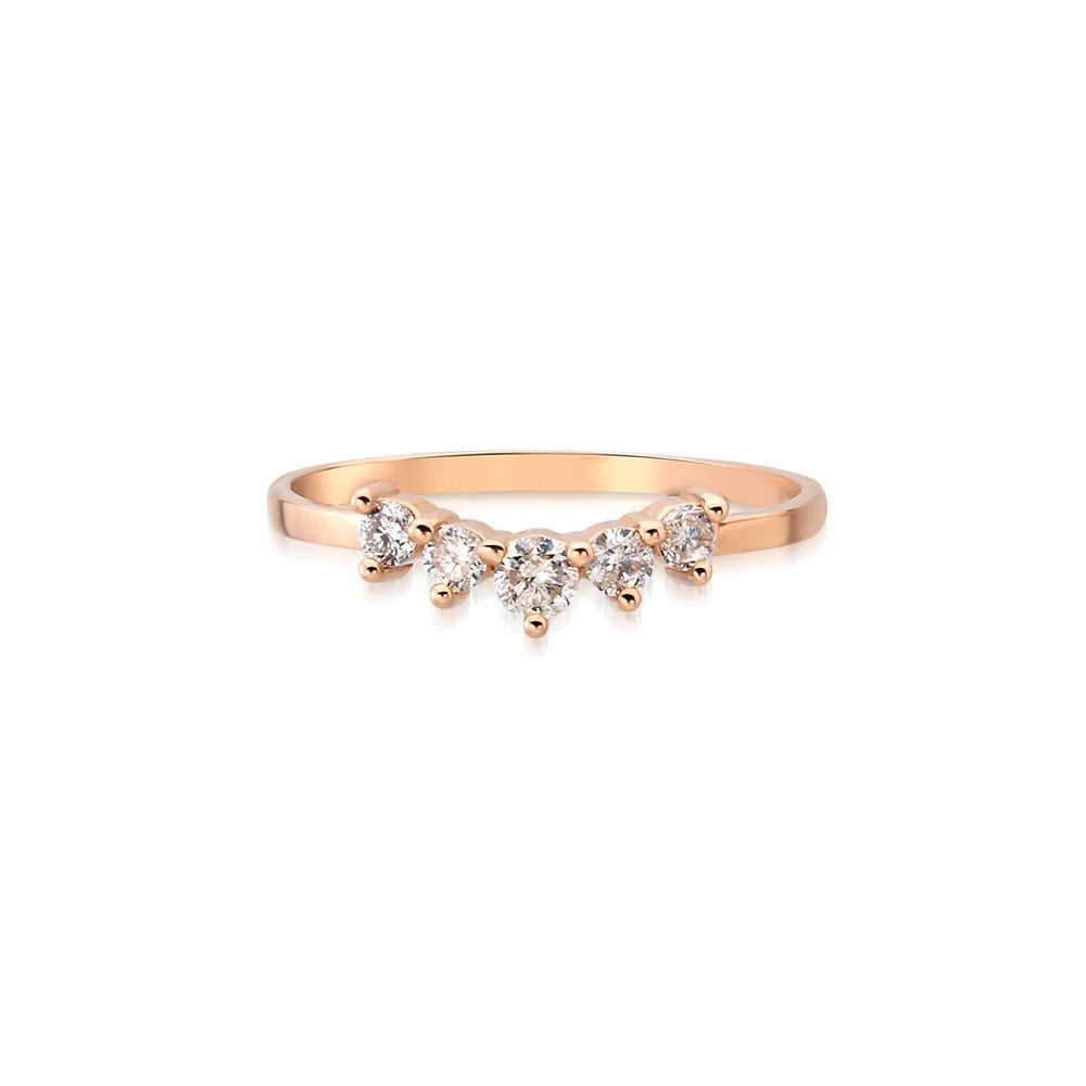 Light up your ring party with these delicate 5 diamond and 14K gold every day stacking rings. Rose gold pictured.