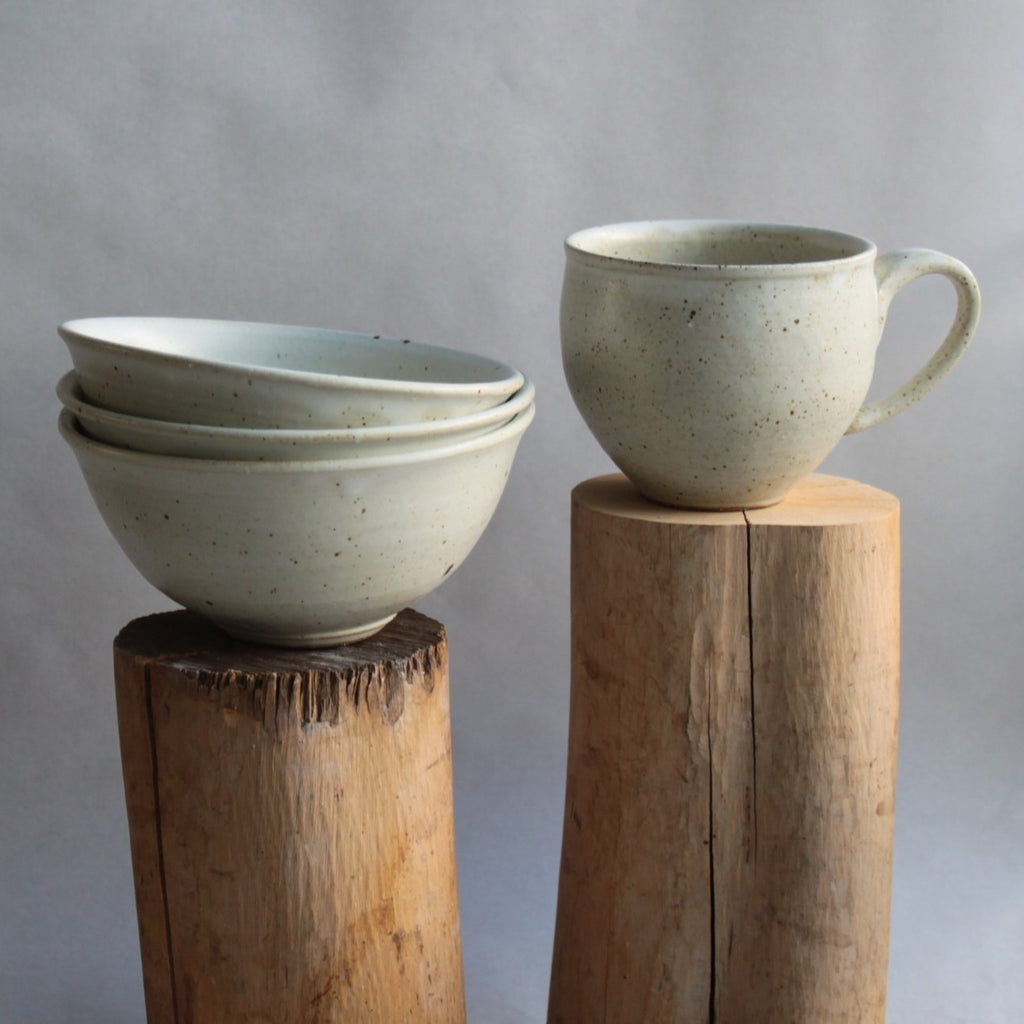 Sisters Ceramics Large Eating Bowls  and Large Mugs Stoneware Ceramic and White Glaze